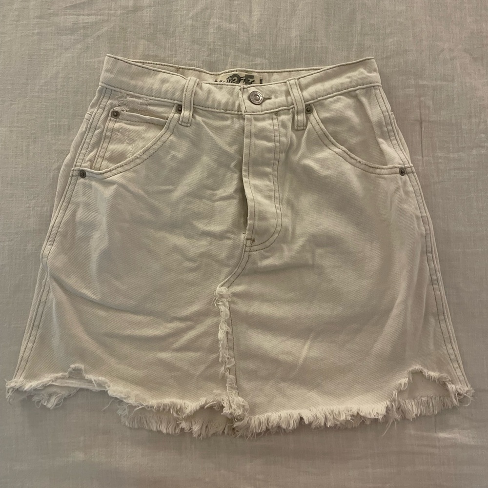 Free People Cream Jean Skirt